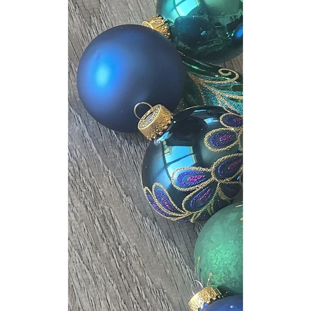 10pc Glass Christmas Ornaments Peacock Collection Robert Stanley
